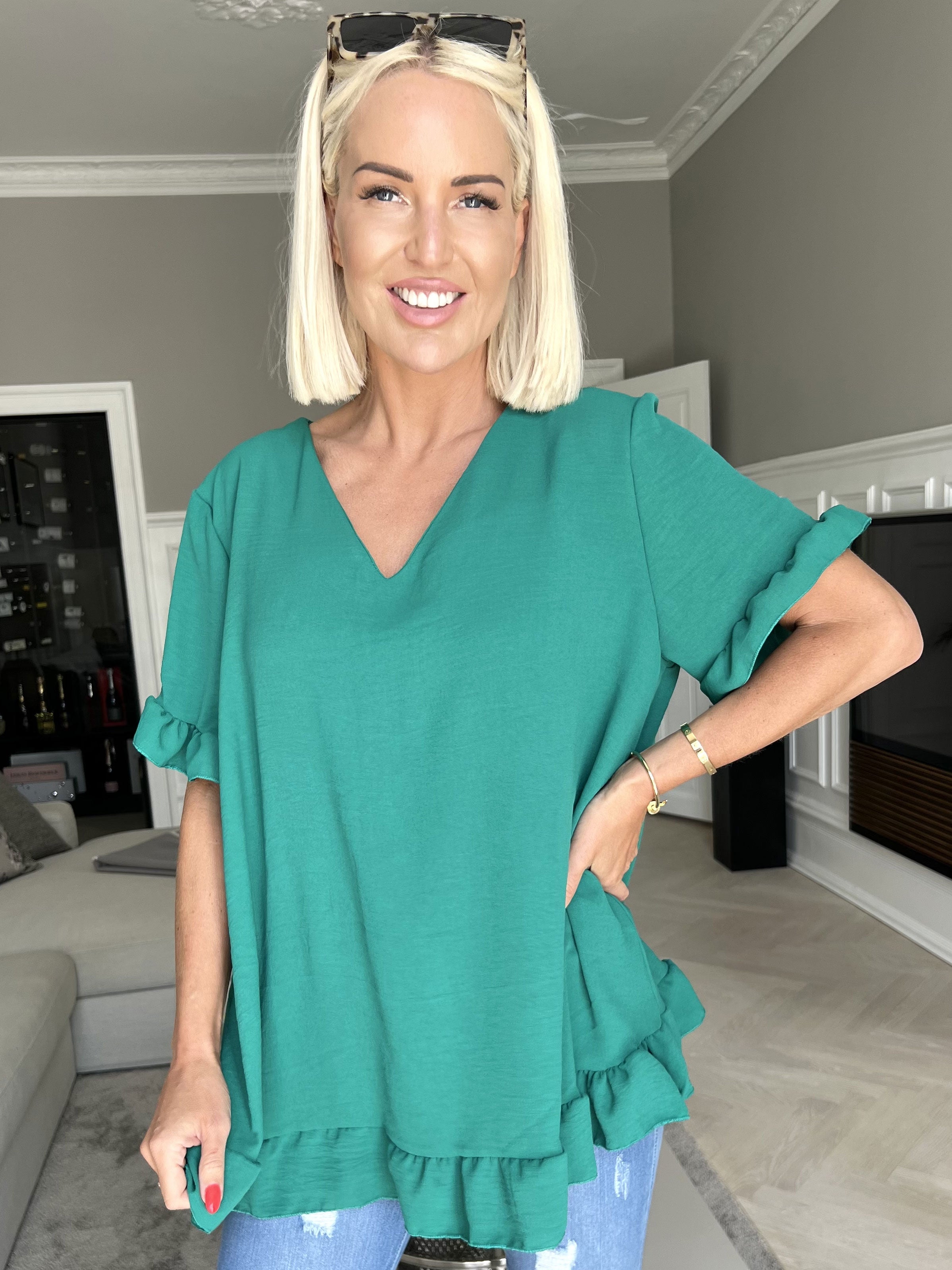 Yda Plain Short Sleeve - Sød bluse med elastik i taljen